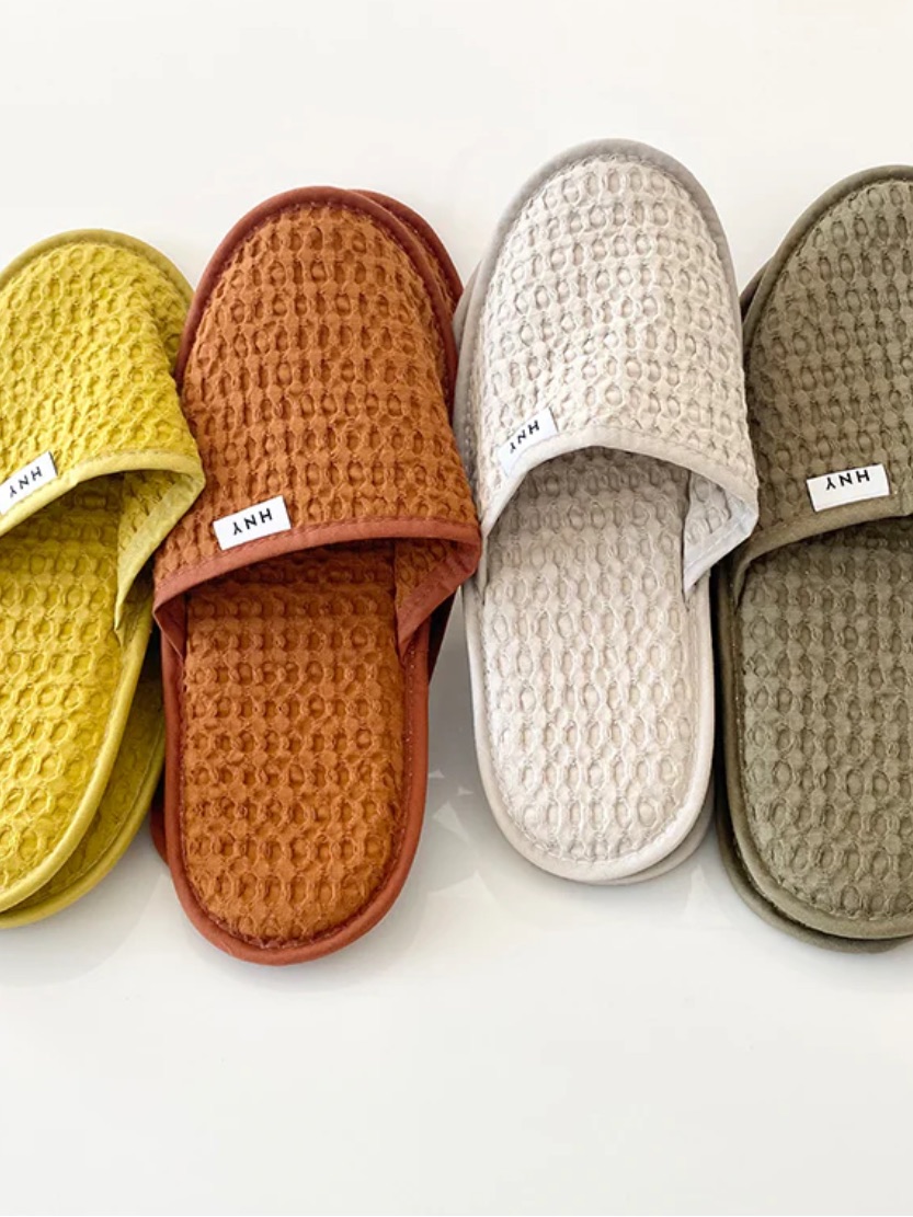 Hawkins New York Simple Waffle Slippers Bronze 100% Cotton Rubber Sole Portugal — image 3 of 3